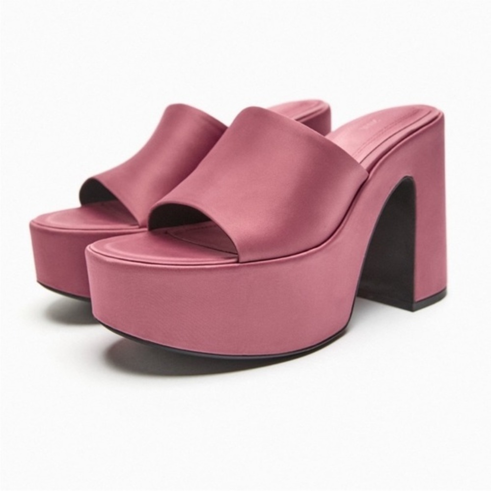 Zara Pink Platform Slide Heels